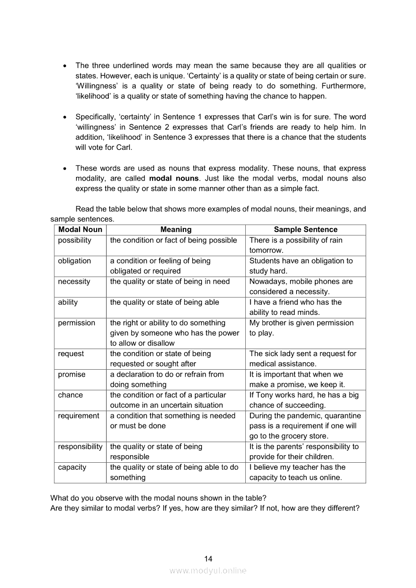 English 8 Module 3 Use Of Modal Verbs Nouns And Adverbs Grade 8 