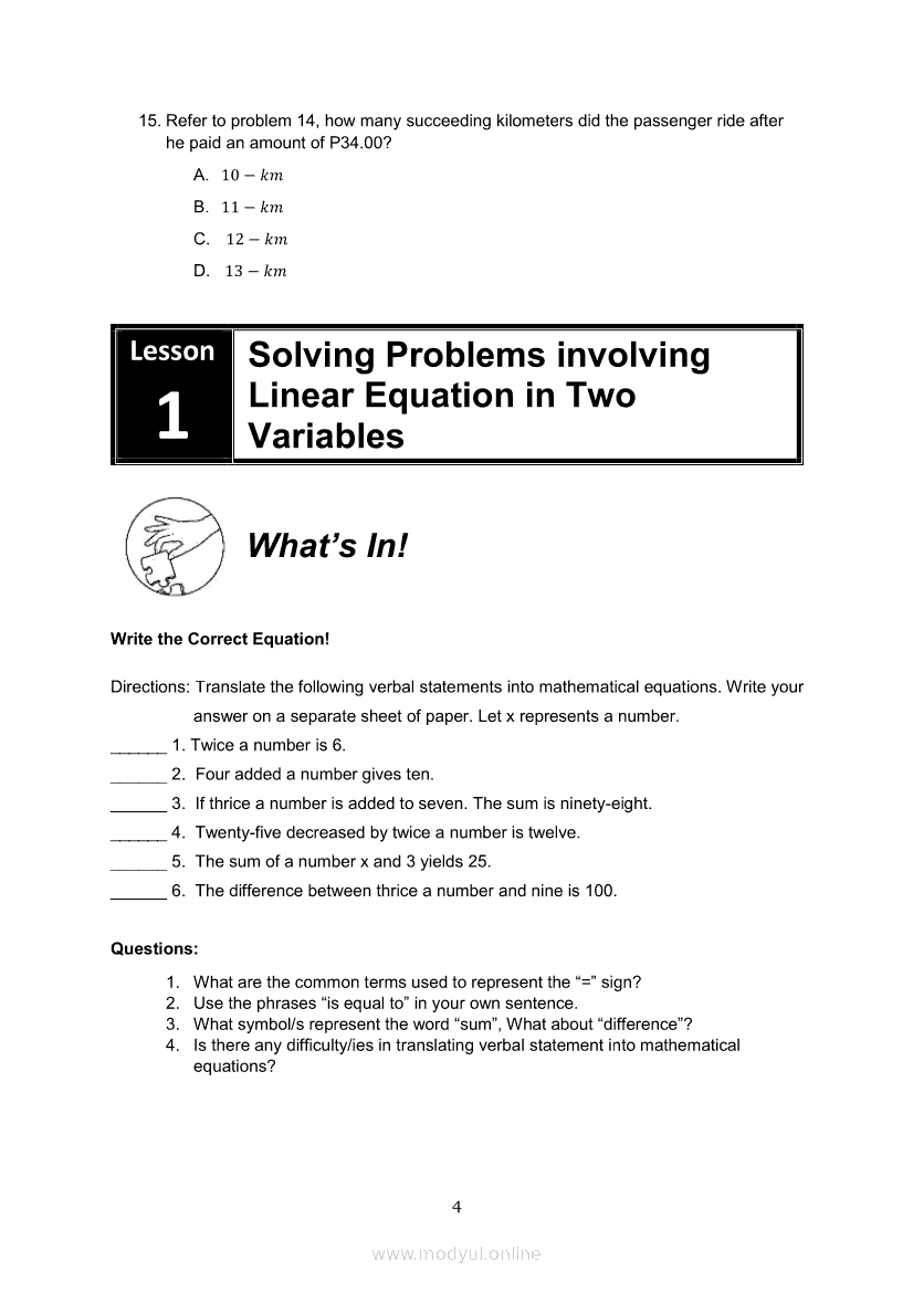 examples of solving problems involving linear equations in two variables