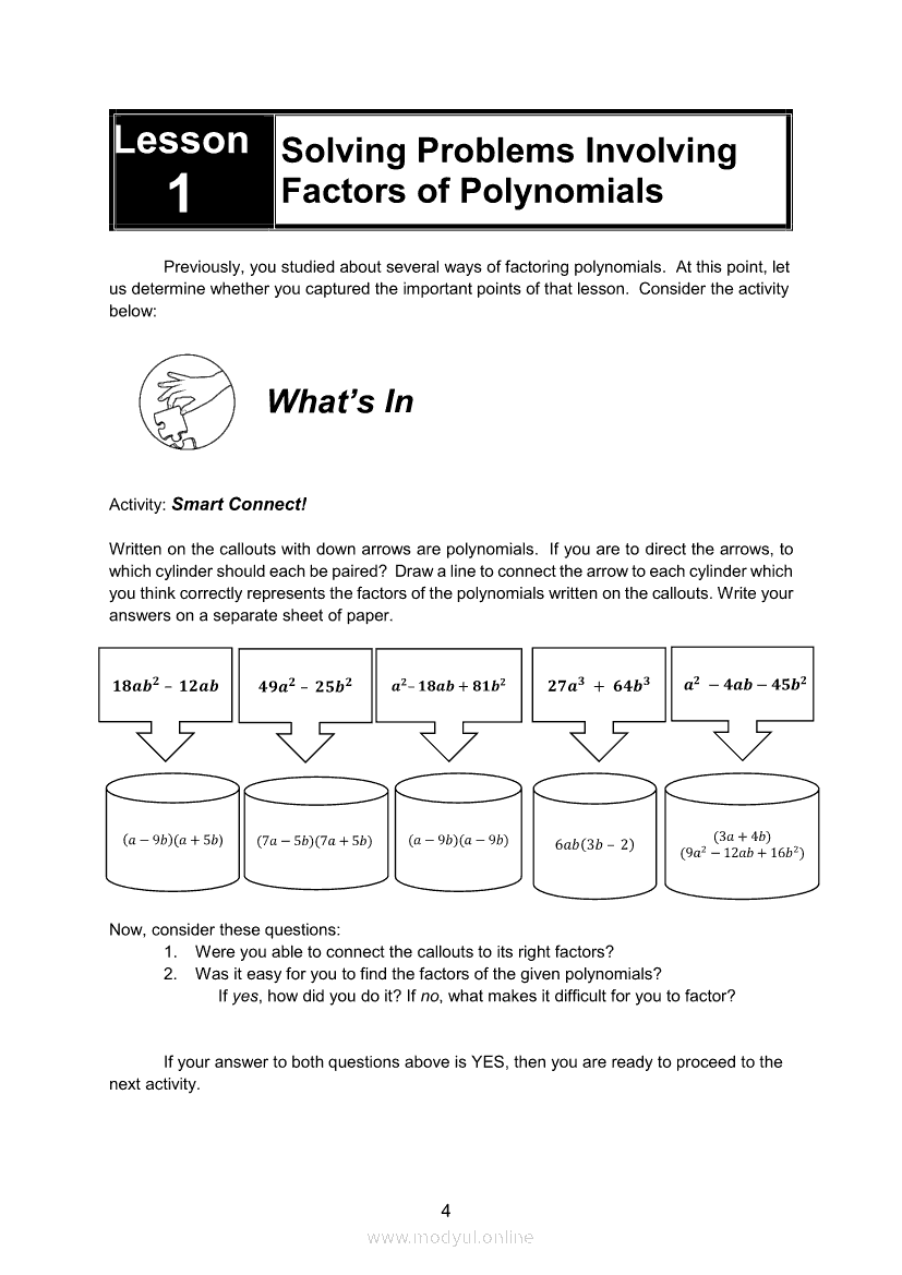steps in problem solving involving factors of polynomials