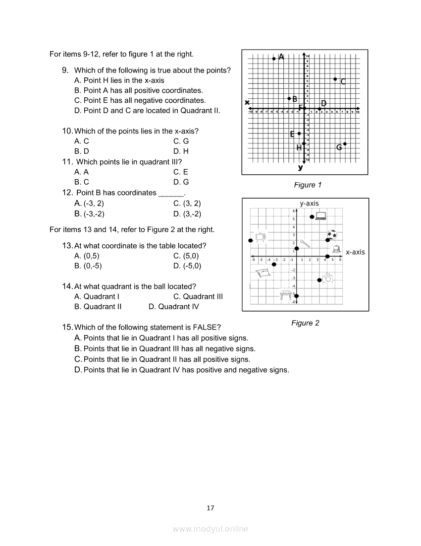 Math 8 Module 6 Illustrating A Rectangular Coordinate System Grade 8